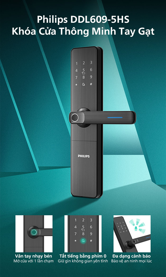 khóa vân tay philips DDL609-5HS - khoavantaychinhhang.com
