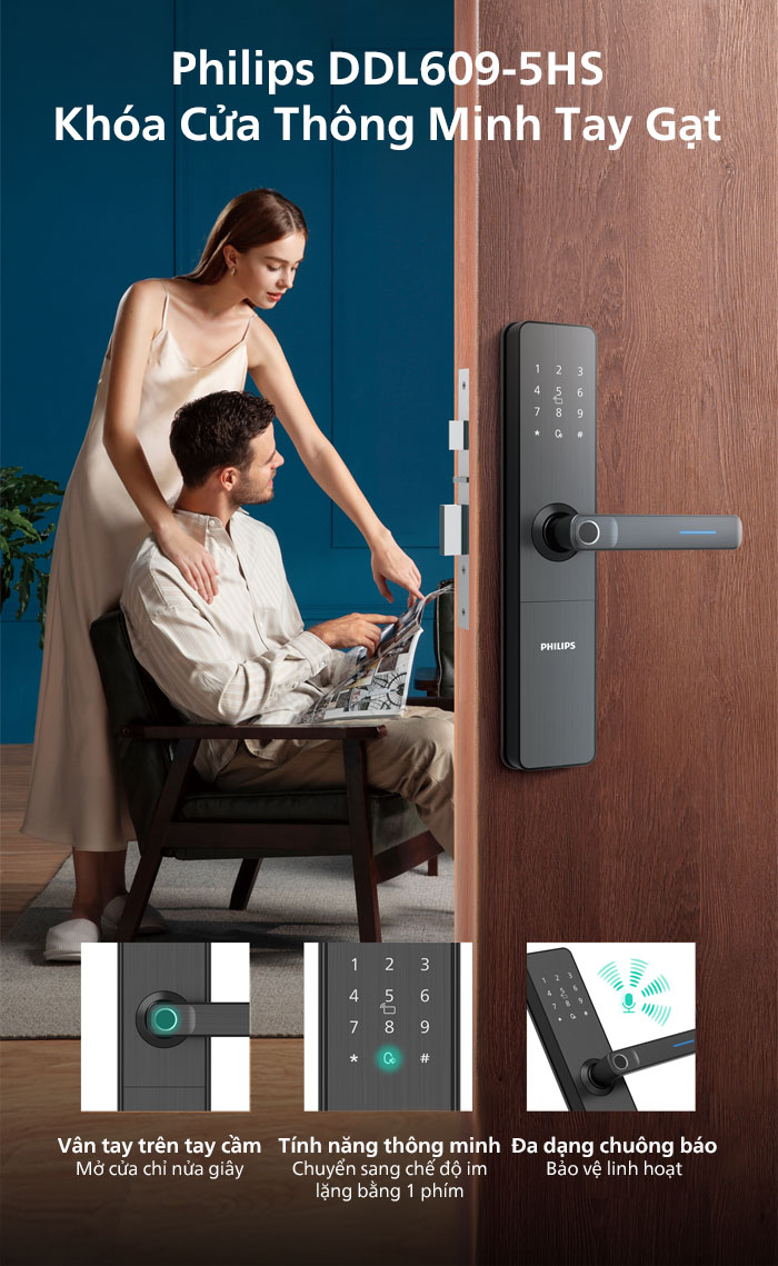 khóa vân tay philips DDL609-5HS - khoavantaychinhhang.com