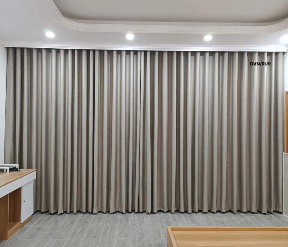 Rèm vải cao cấp 1 lớp cản sáng màu ghi