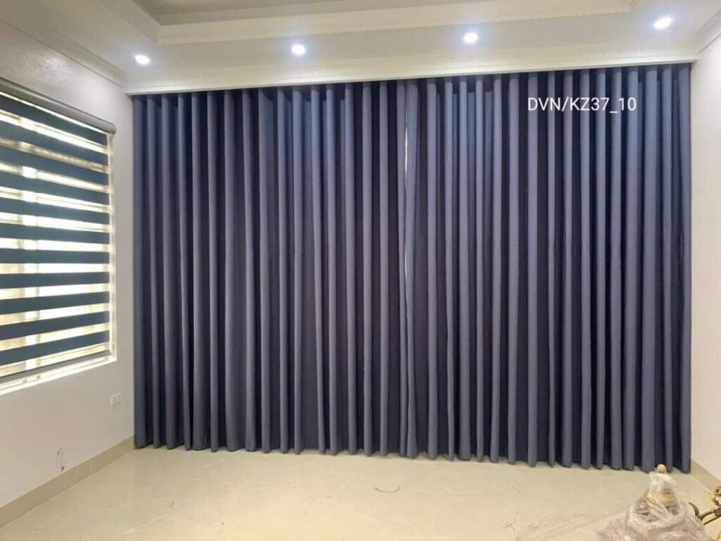 Rèm vải cao cấp 1 lớp cản sáng xanh đậm