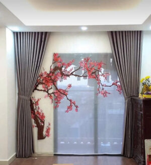 rèm vải cao cấp 2 lớp cản sáng - hoa đào